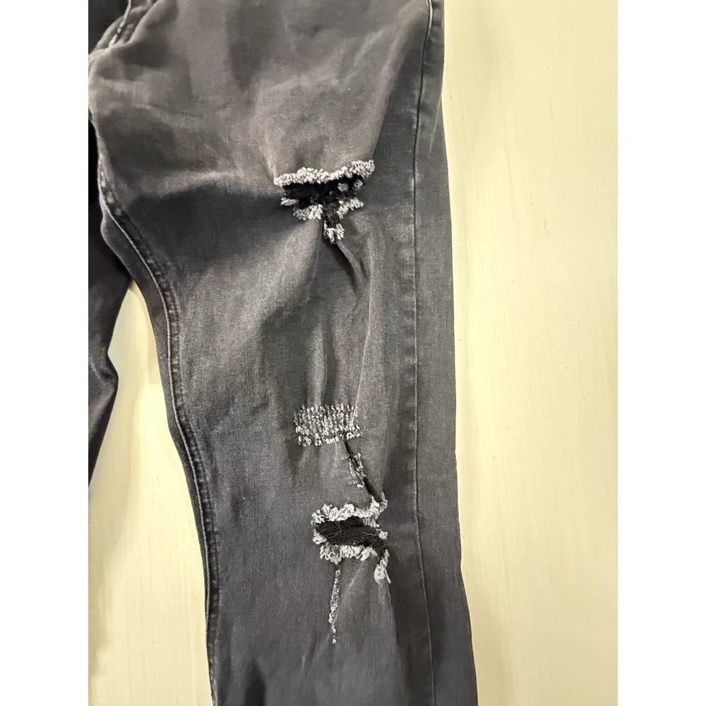 RECKLESS Men's Distressed Slim Straight Jeans Black Denim 5-Pocket Button Zip